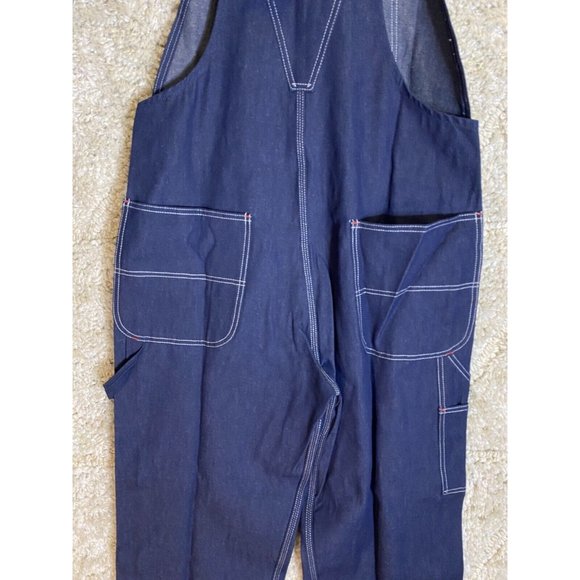 Red Kap Men's Denim Bib Overall 38x32 Blue Jeans Cargo Pockets - Picture 9 of 11